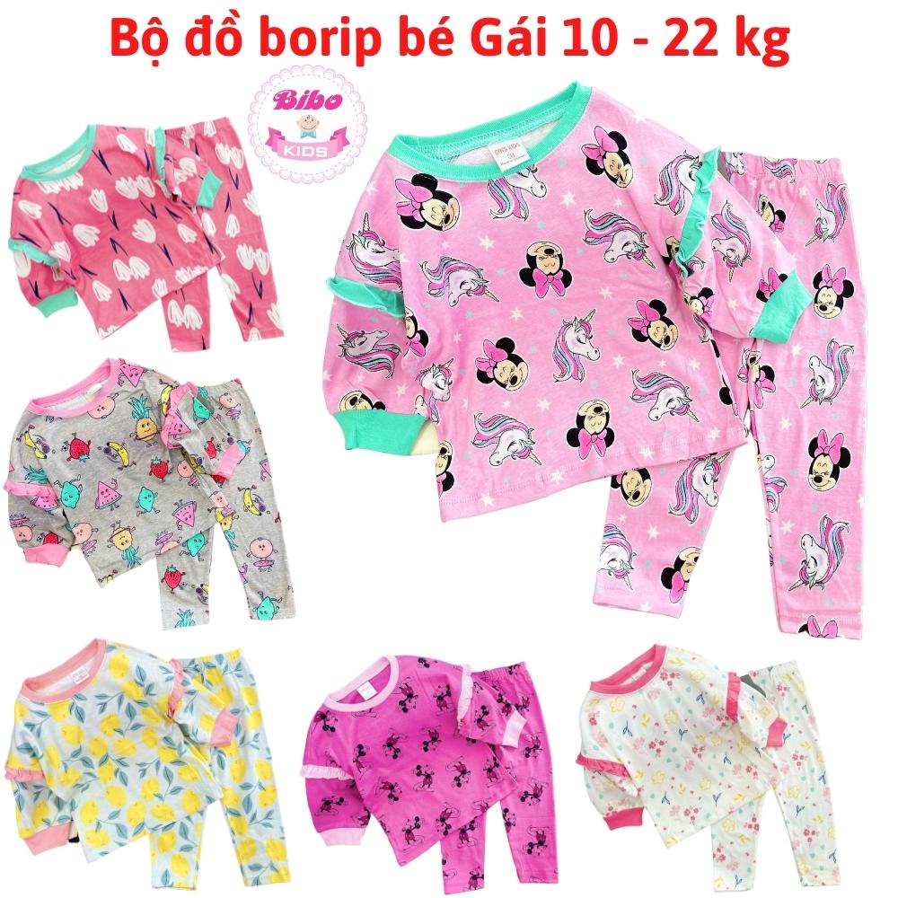 [10-22kg] Bộ đồ dài tay thu đông cho bé gái mặc ngủ thun borip xuất dư mền mịn, thoáng mát