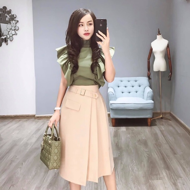 Chân váy xoè dài đai chéo xếp ly QC cực sang | BigBuy360 - bigbuy360.vn