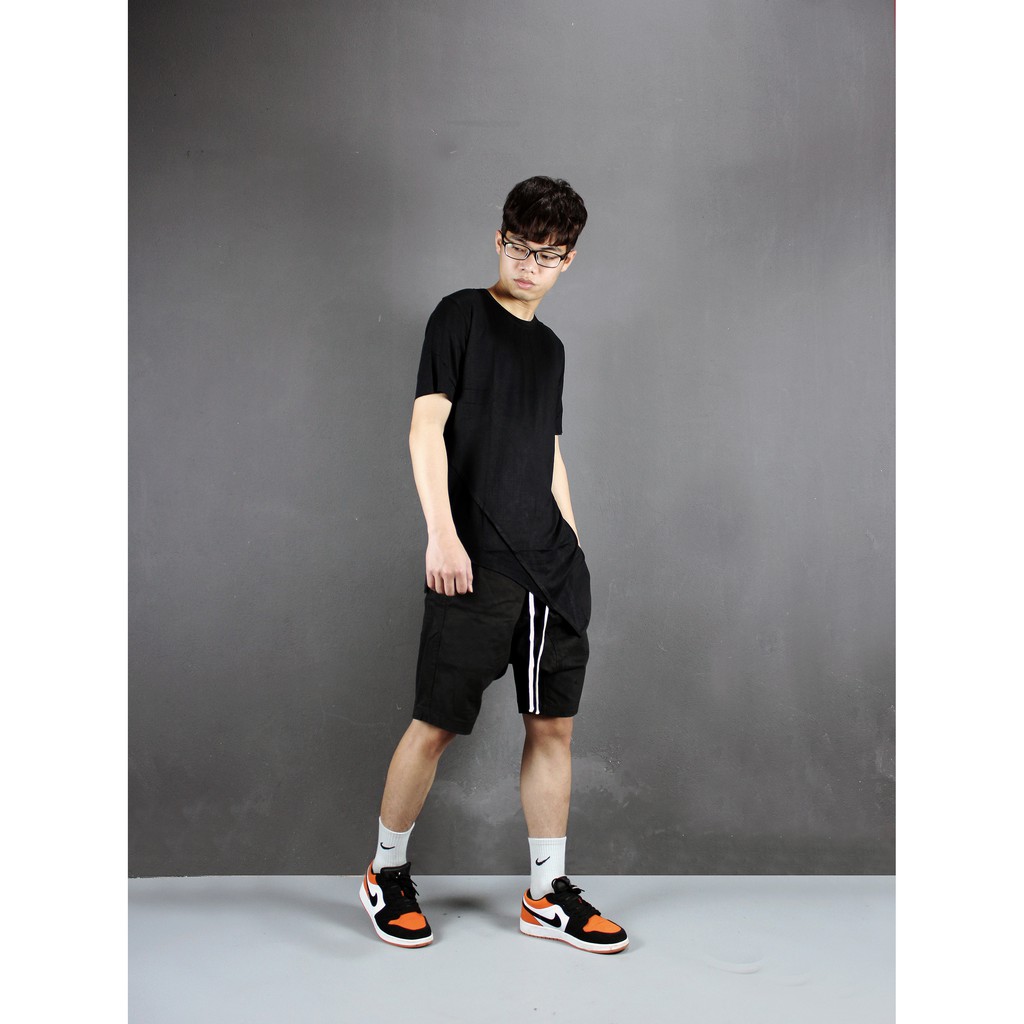 Áo ngắn tay nam vạt chéo dài streetwear Lexuza 134