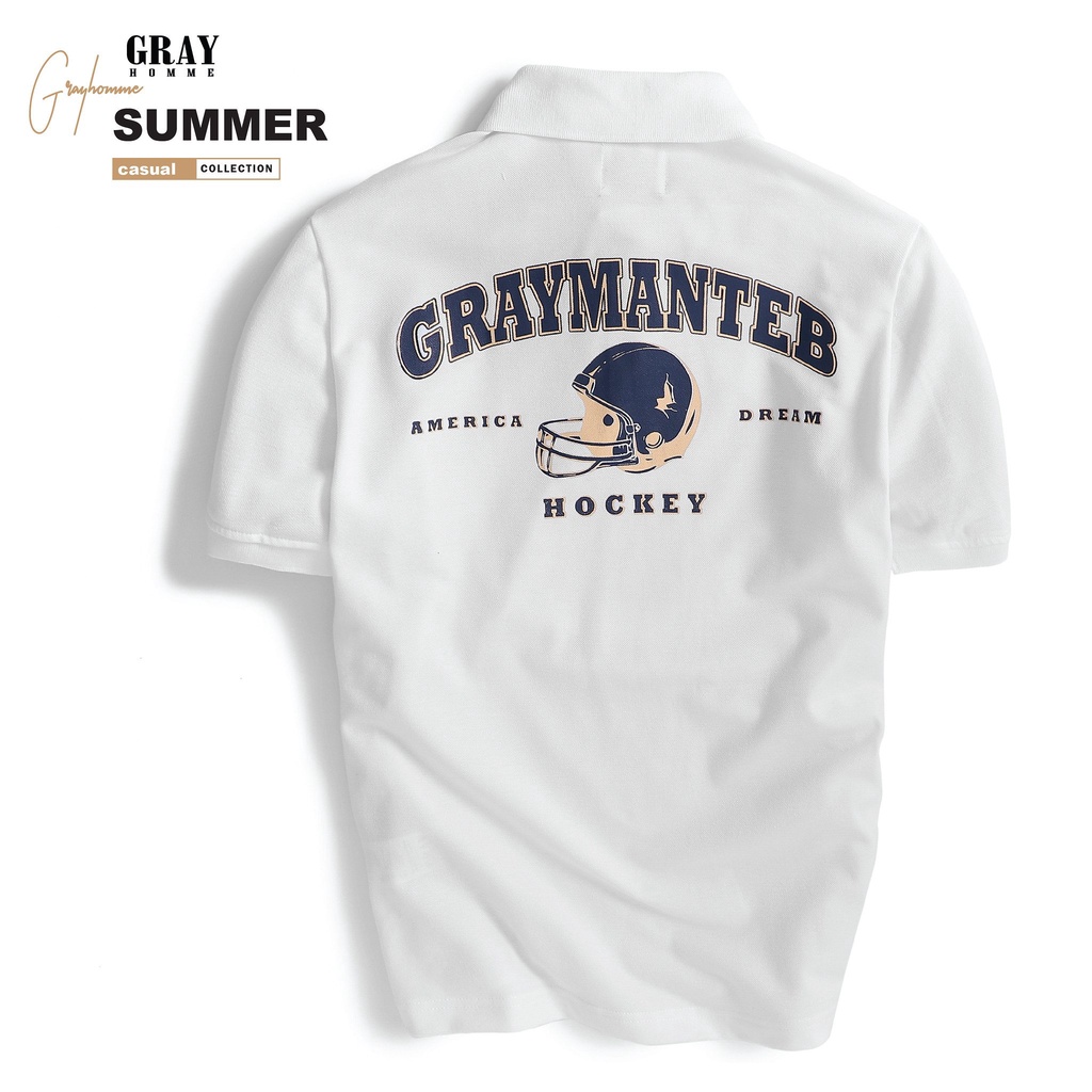 Áo Phông Polo Nam Hình Gấu GRAYHOMME Có Cổ, Tay Ngắn Dáng Ôm Vải Cotton Cao Cấp TPG20-18