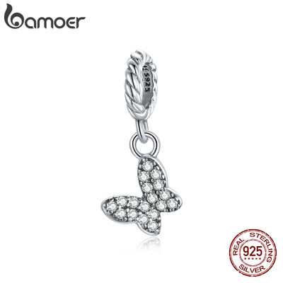 Hạt vòng tay Bamoer SCX121 làm bằng 100% bạc 925 mạ Platinum mặt hình bướm đính đá Zircon DIY