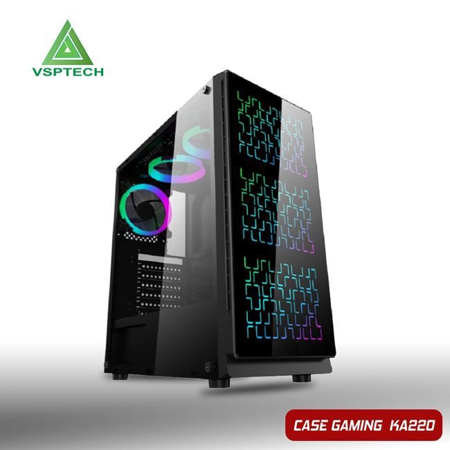 Vỏ case gaming VSP Ka-220 - Hai mặt kính cường lực- Full ATX - Pk Máy tính