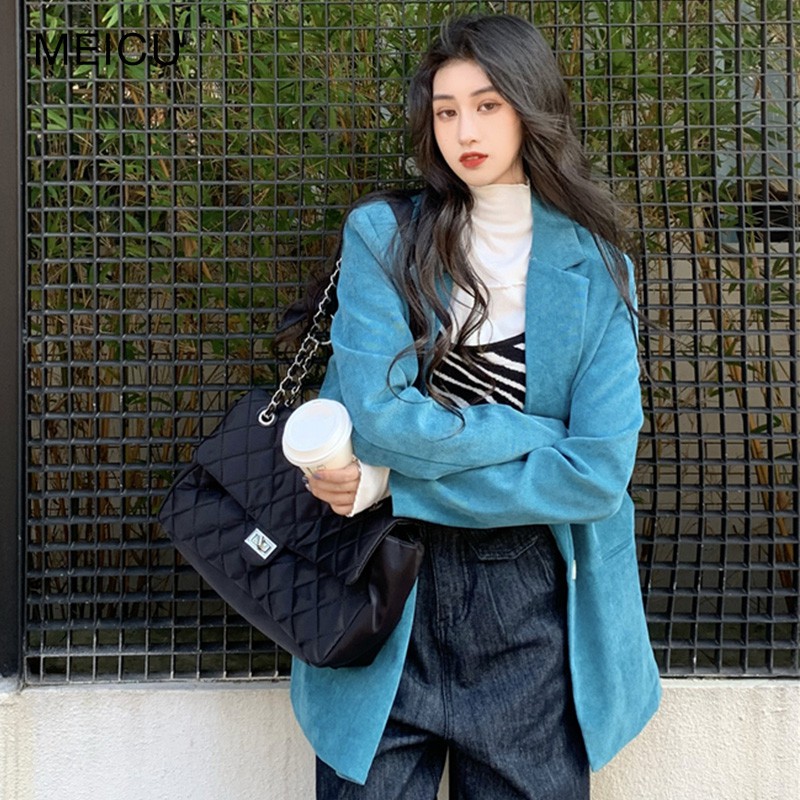 (Hàng Đẹp)Ảnh thật 4 hình cuối-2W45.Áo blazer nhung thu đông màu xanh dương sang chảnh | BigBuy360 - bigbuy360.vn