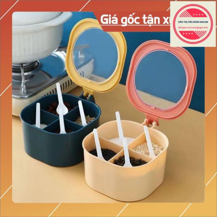 Hộp đựng gia vị 4 ngăn có nắp đậy kèm thìa