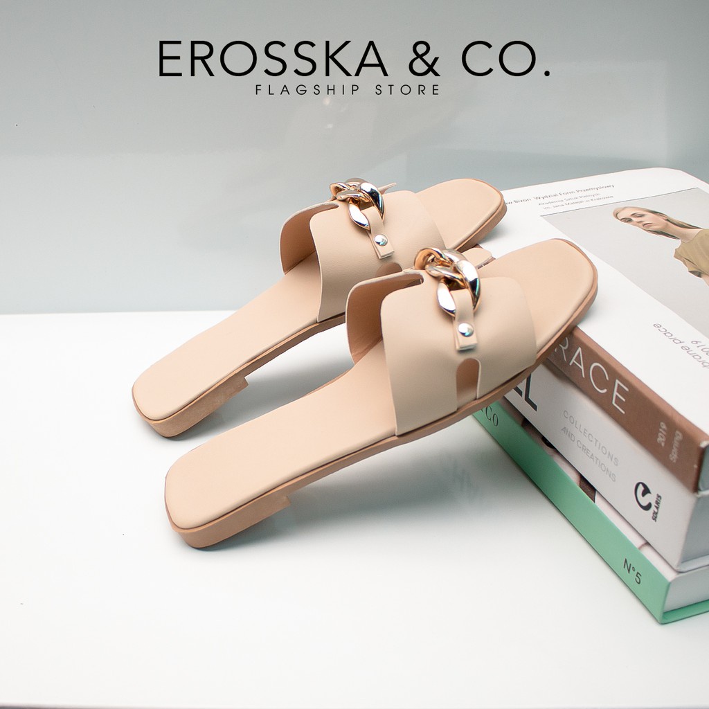 Erosska - Dép quai xích thời trang 2022 quai ngang màu nude - DE042