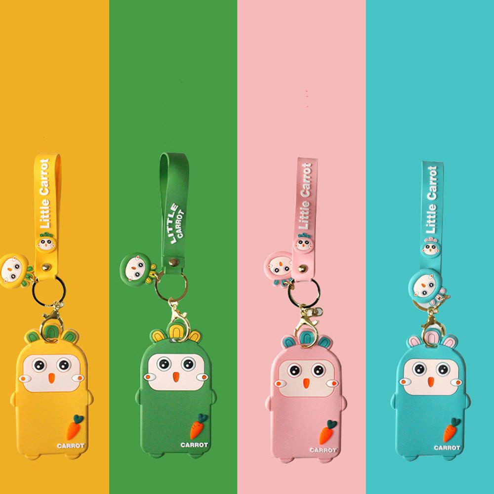 Bao đựng bảng tên bằng silicon in họa tiết hoạt hình hai mặt nhiều màu có móc khóa cho học sinh