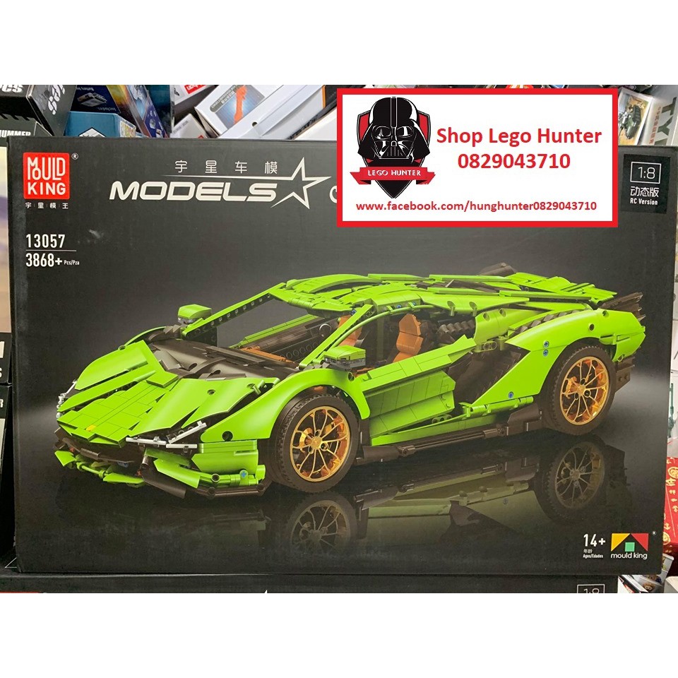 Technic Mould king 13057 Bộ lắp ráp Siêu Xe Lamborghini Sian FKP 37 Green Điều khiển từ xa