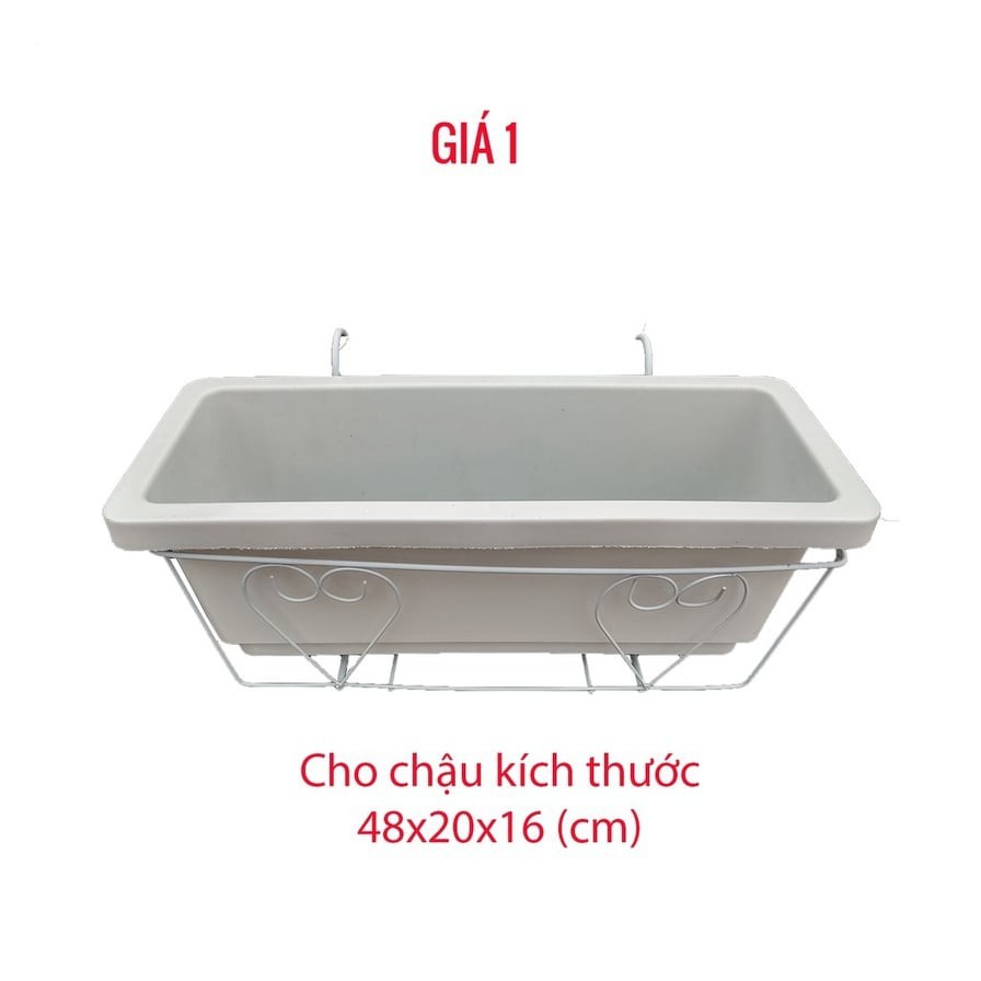 Khay Trồng Rau Thông Minh - Chậu Nhựa Trồng Rau, Trồng Hoa Có Giá Sắt Treo - 48x20x16cm