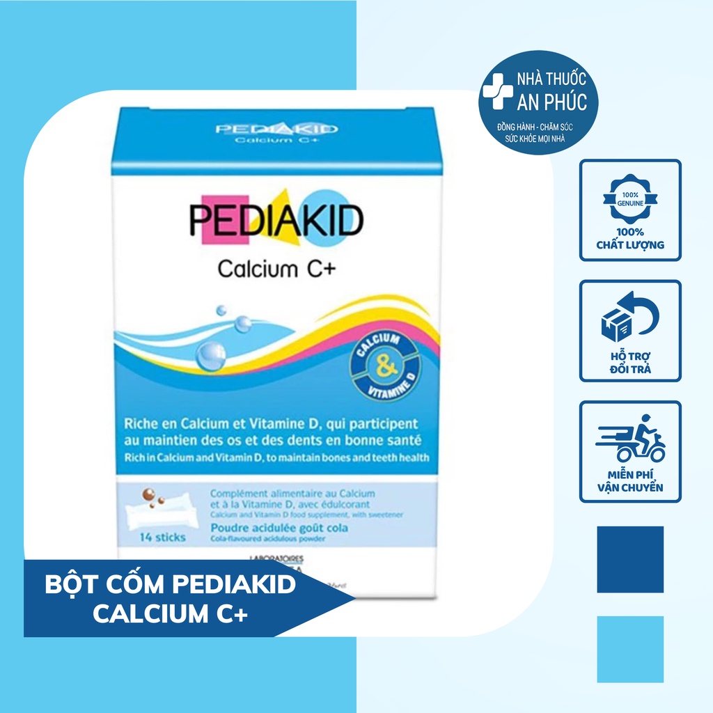 Bột Cốm Pediakid Calcium C+ Bột Pha Bổ Sung Canxi và Vitamin D Nhập Khẩu Từ Pháp Hộp 14 Gói
