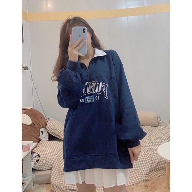 🍂 [HÀNG SẴN]ÁO NỈ SWEATER CỔ POLO xanh dương form oversize | BigBuy360 - bigbuy360.vn