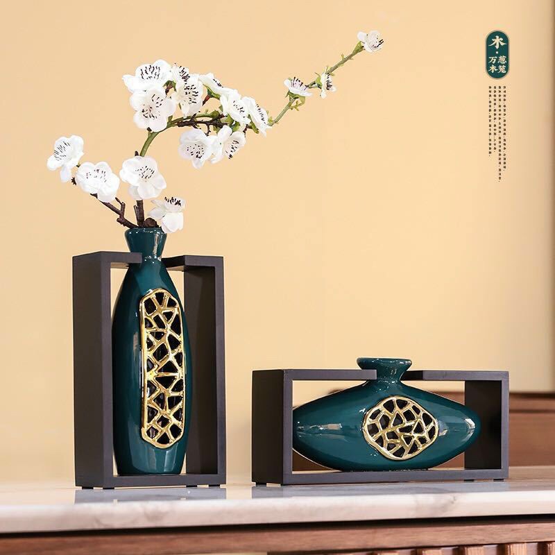 Cặp bình lọ hoa gốm sứ xanh cổ vịt decor, cao cấp sang trọng