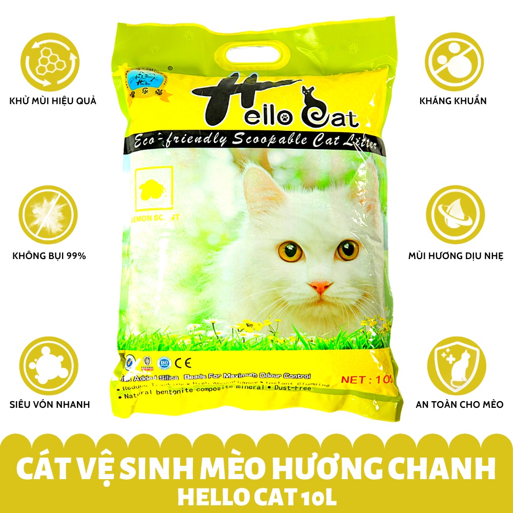 Cát vệ sinh từ đất sét cho mèo Hello Cat 10L/7kg - Petemo Pet Shop