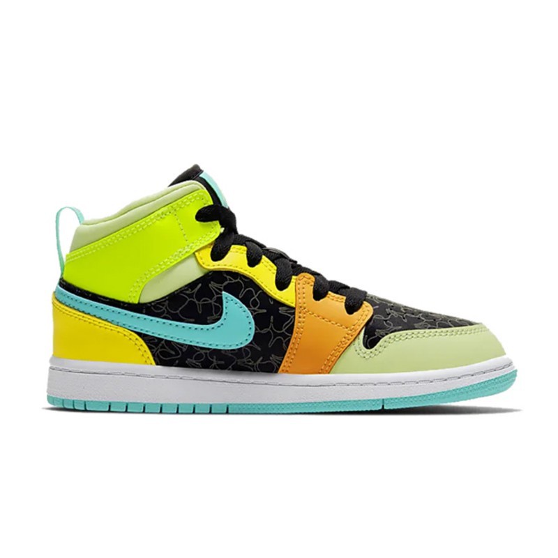 * Ưu đãi đặc biệt * Bản gốc Air Jordan 1 Mid "Bốn lá Cỏ ba lá trẻ em Giày thể thao cổ điển Giày thể thao trẻ em Giày bóng rổ Giày thể thao cho bé trai Giày bé gái Giày thể thao