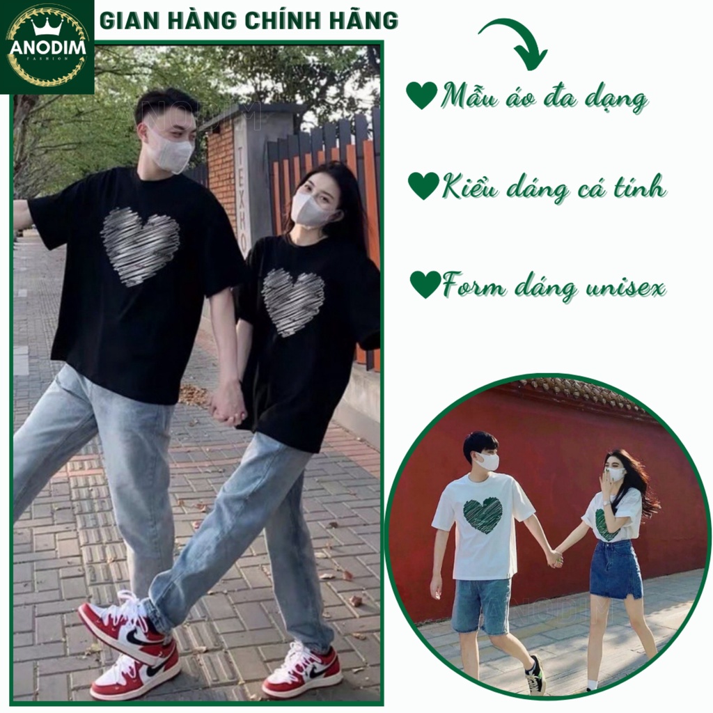 Áo đôi, áo thun cặp đôi in hình trái tim ulzzang bassic cá tính nam nữ mặc đôi siêu đẹp