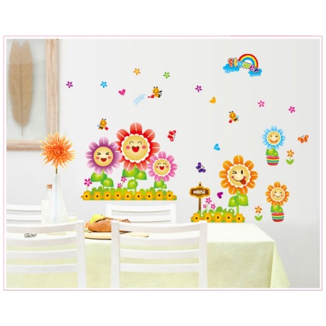 Decal giấy dán tường - Hoa mặt cười sắc màu cho bé