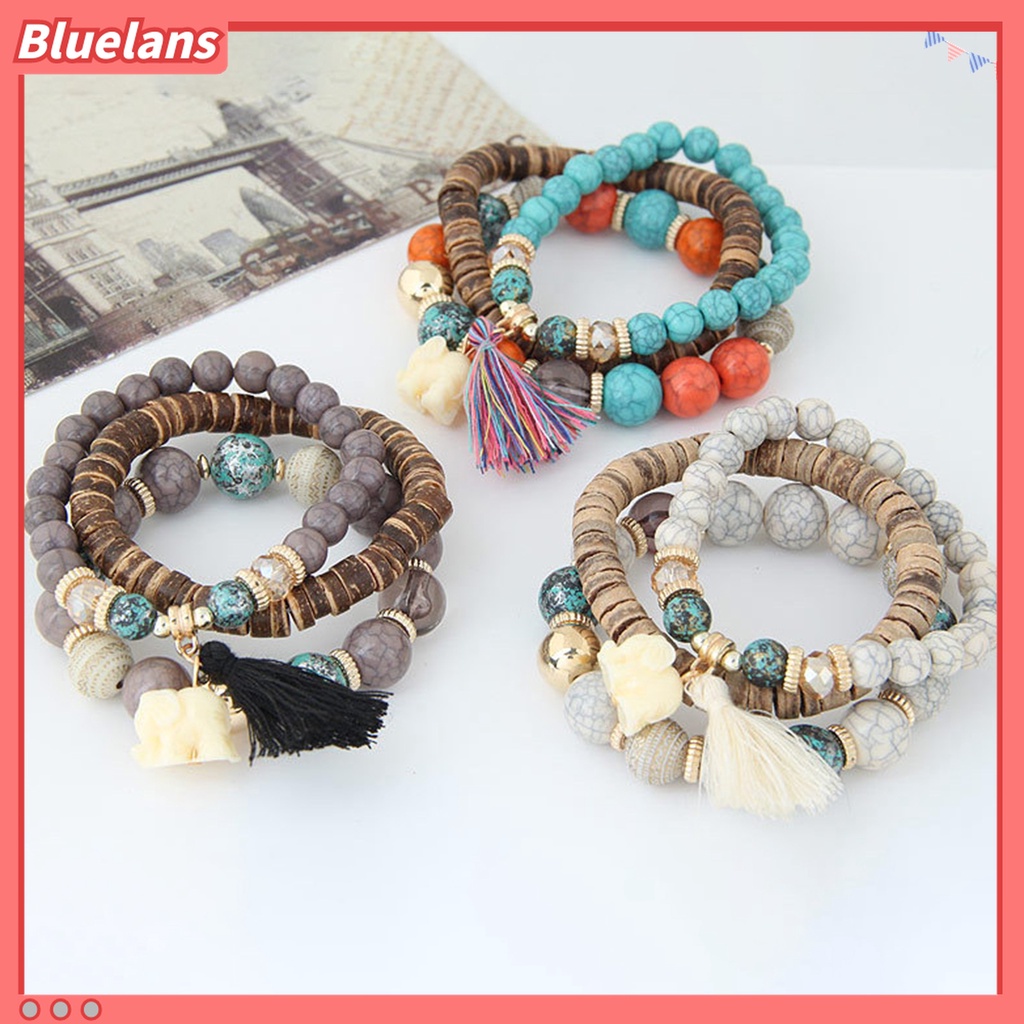 Vòng đeo tay hạt gỗ Bluelans khối lượng nhẹ nhiều màu phong cách cổ điển dễ phối đồ