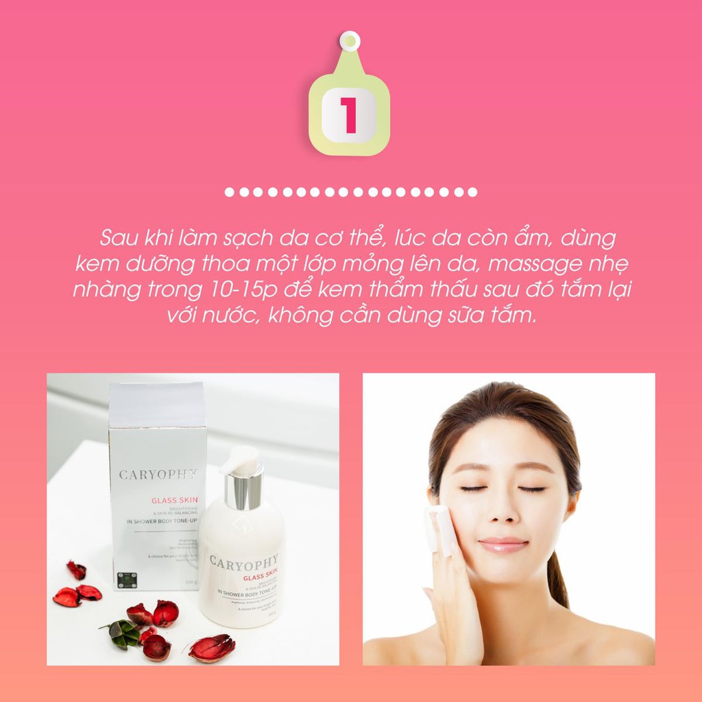 Kem Dưỡng Ẩm Trắng Da 3 in 1 Glass skin in Shower Body Tone up Caryophy 5ml