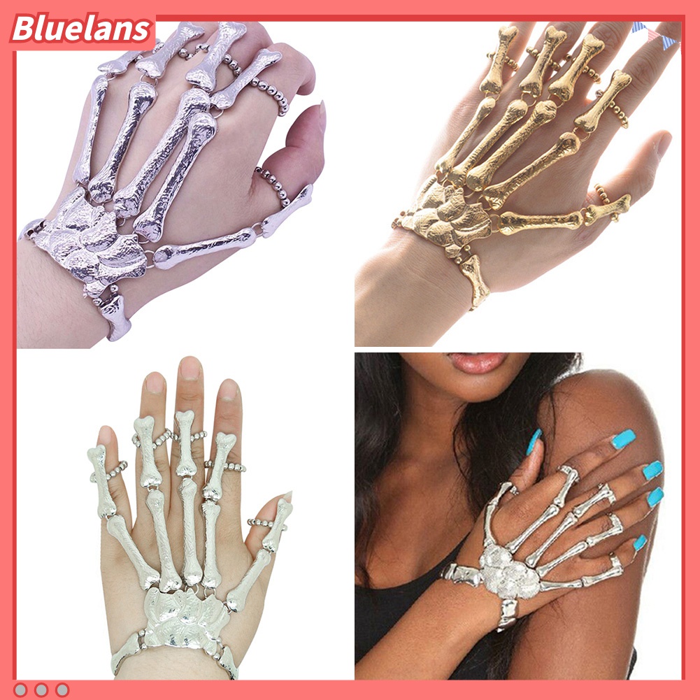 Vòng Đeo Tay Kèm Nhẫn Hình Xương Bàn Tay Phong Cách Gothic Punk 48h