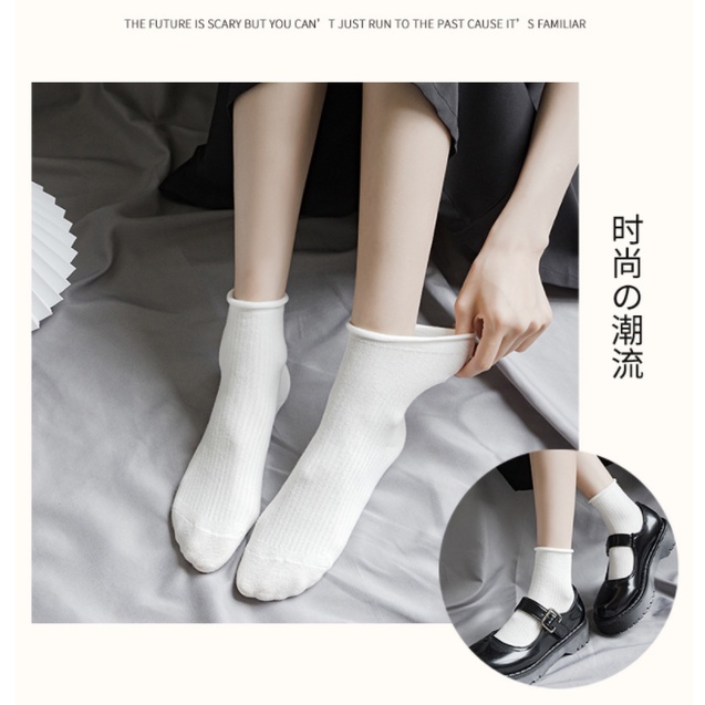 Tất cổ cao, vớ cổ cao nữ trắng vải cotton co giãn thời trang Hàn Quốc- Girl Friday T075
