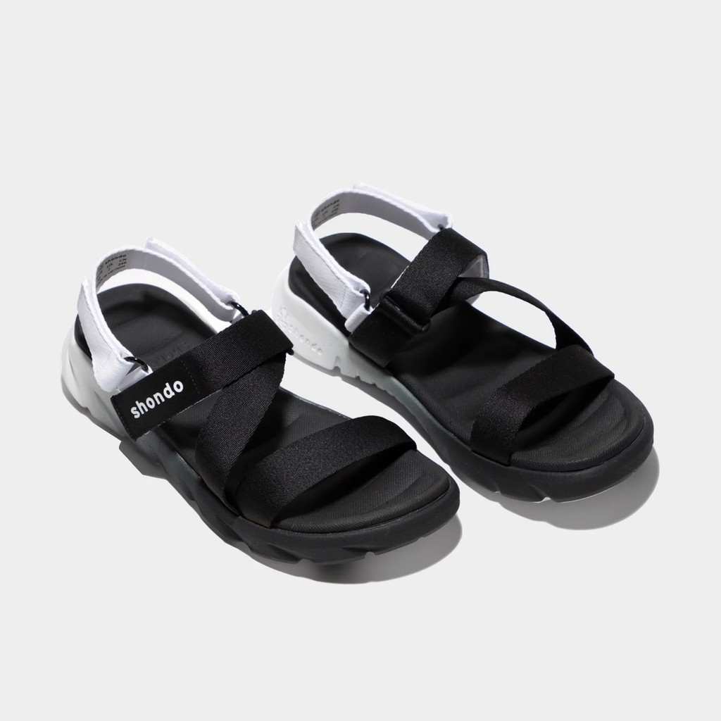 Giày sandal Shondo nam nữ đi học F6 đế bằng ombre đế đen trắng F6S0110