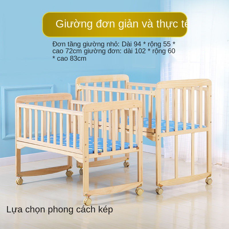 > nôi đa năng vững chắc gỗ không sơn bập bênh Giường khâu trò chơi bb trẻ em di động <