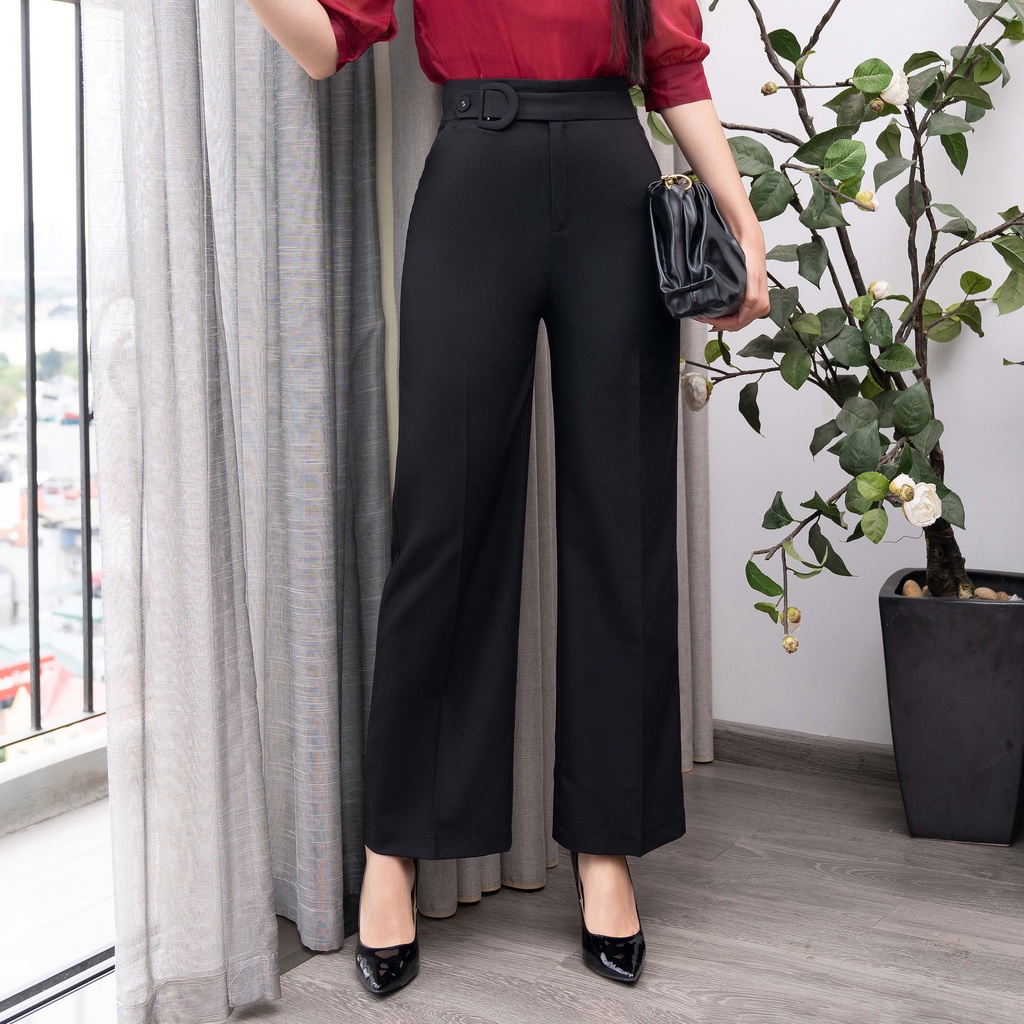 Quần Tây, Quần Vải Nữ Công Sở  UK Fashion Ống Rộng, Ống Suông Thiết Kế Đai Chữ D, Thanh Lịch, Nhẹ Nhàng NKQU2203001