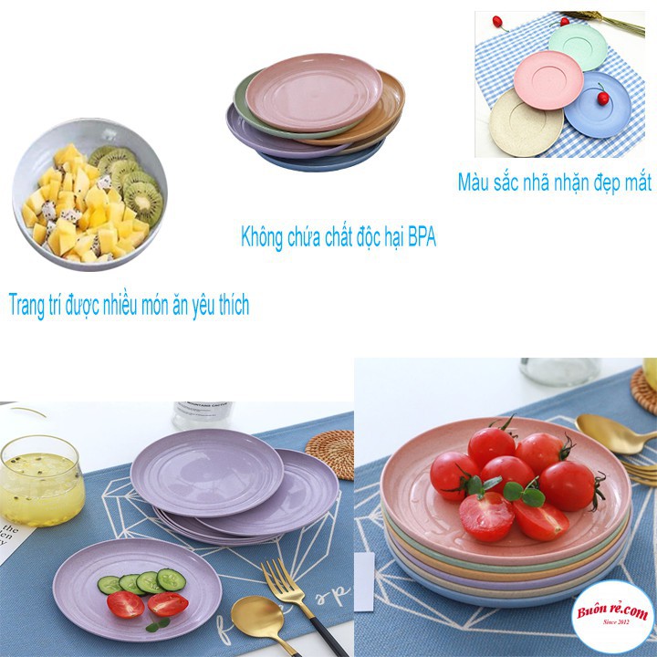 Set 6 Đĩa Lúa Mạch Kiểu Dáng Tròn Sang Trọng Kích Thước 15cm - Đĩa Nhựa Sinh Học Lúa Mạch An Toàn Sức Khỏe