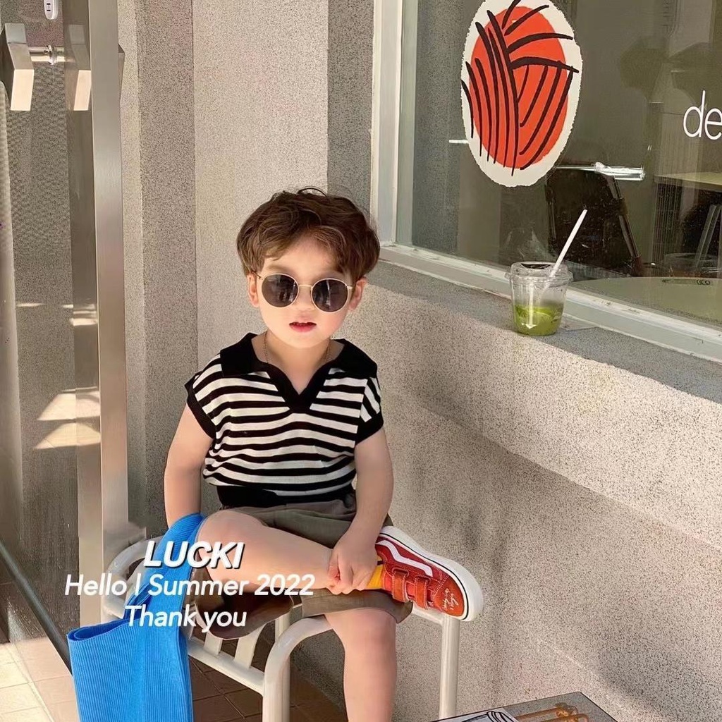 [Babycat] Hàng Mới Về Áo Thun Cotton Tay Ngắn Họa Tiết Kẻ Sọc Phong Cách Hàn Quốc Nhật Bản Thời Trang Mùa Hè Cho Bé Trai