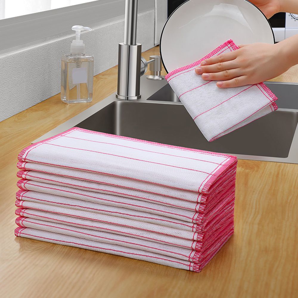 Set 1 / 5 Khăn Lau Chén Dĩa 8 Lớp Cotton Chống Dính Dầu Có Thể Tái Sử Dụng