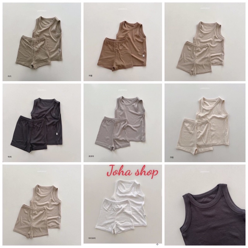 Bộ quần áo sát nách ba lỗ thun gân lạnh ICE mềm mát PEEKABOO Hàn Quốc
