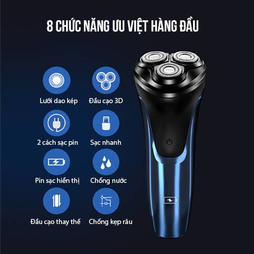 Máy Cạo Râu Flyco FS197VN 3 Lưỡi Kép Thân Máy Kháng Nước Sạc Nhanh 1 Giờ - Hàng Chính Hãng