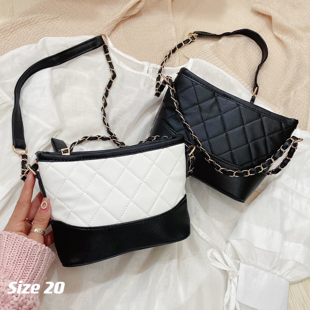 Túi nữ đeo chéo, đeo vai ngọc trinh size 20 dây luồn kết hợp dây da, xinh đẹp, dễ phối đồ