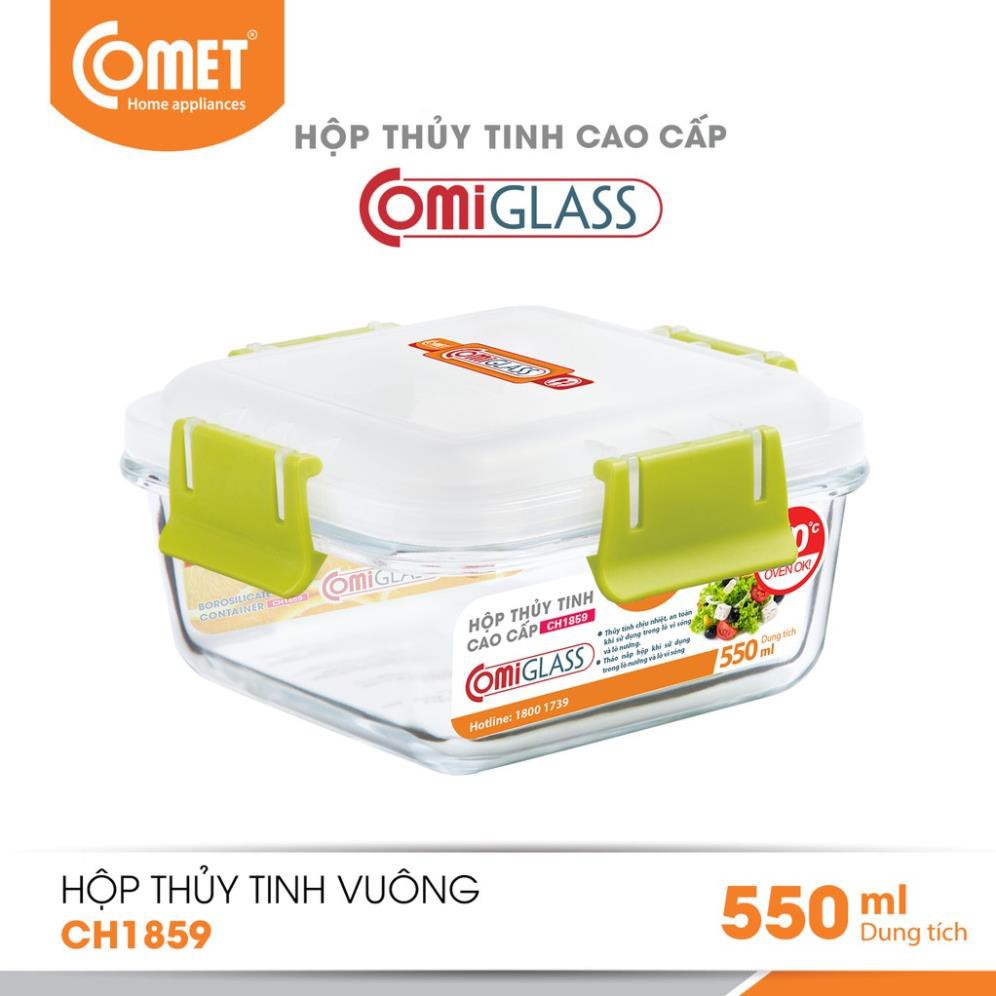 Hôp đựng thực phẩm thuỷ tinh vuông 550ml COMET - CH1859