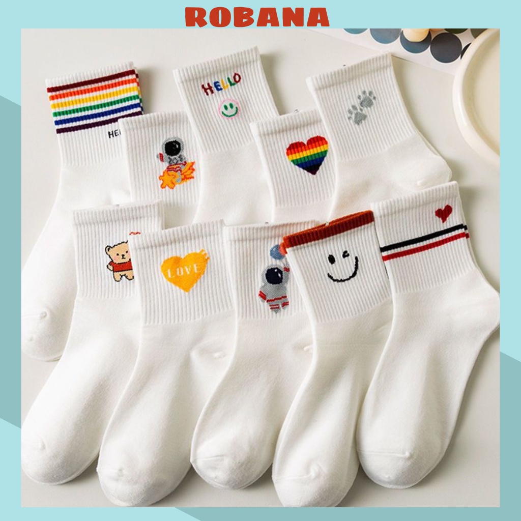 Vớ nữ cổ cao ROBANA trắng trơn họa tiết đơn giản cho nữ