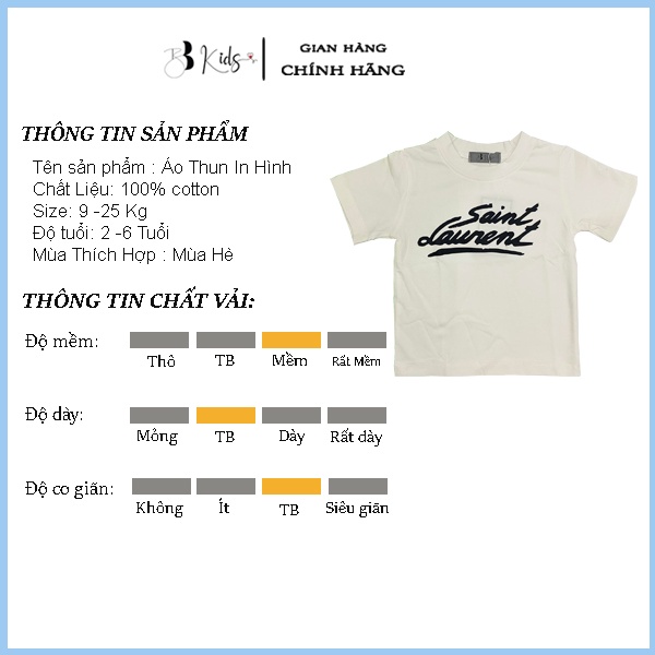 Áo Thun Ngắn Tay Cho Bé BB Kids In Chữ Saint Chất Liệu Cotton 100% Co Giãn 4 Chiều