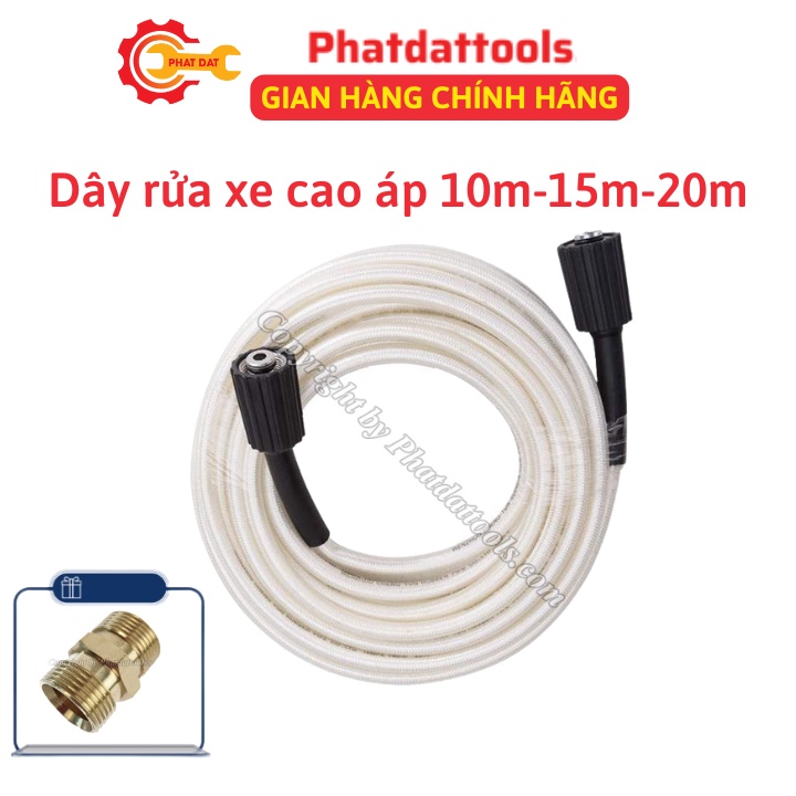 Dây rửa xe cao áp độ dài 10m-15m-20m tùy chọn-Tặng kèm khớp nối dài dây rửa xe ren 22