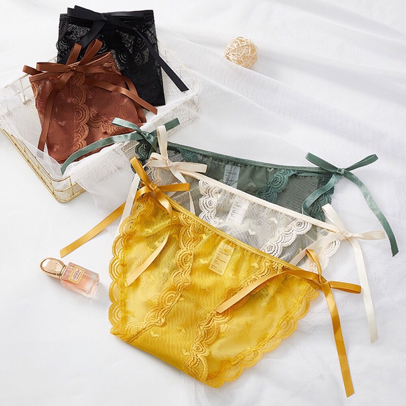 Quần lót nữ ren tim quyến rũ đính nơ sexy viền ren 3399