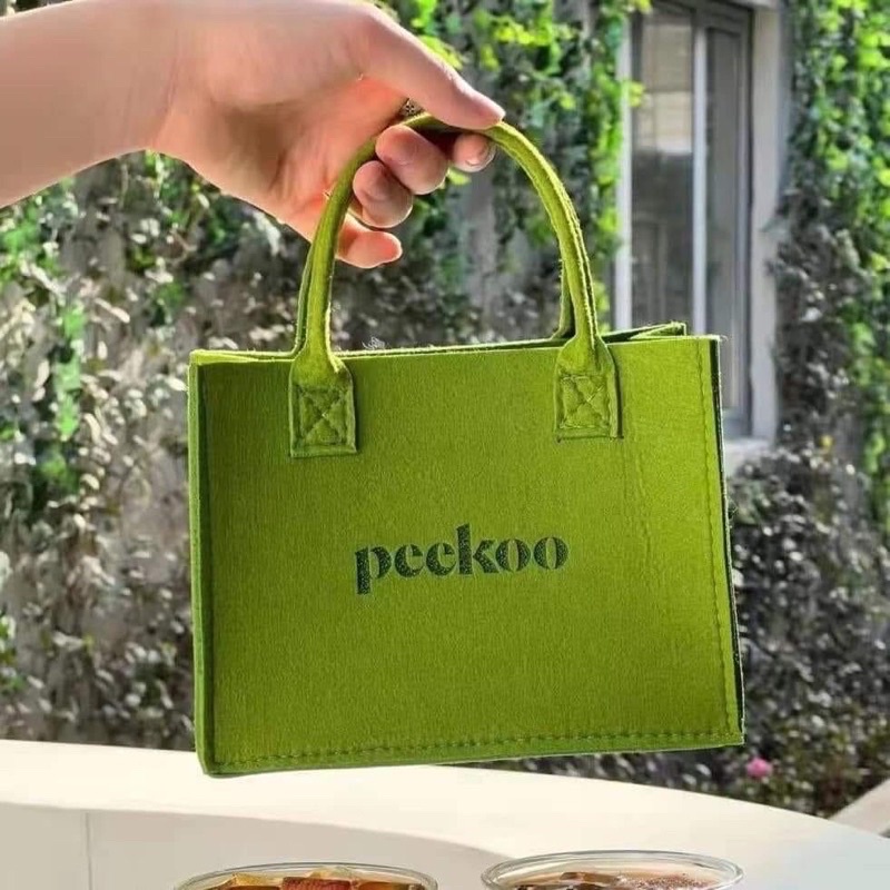 Túi xách Peekoo chất vải nỉ màu xanh lá độc đáo, thời trang siêu hot mùa hè 2022