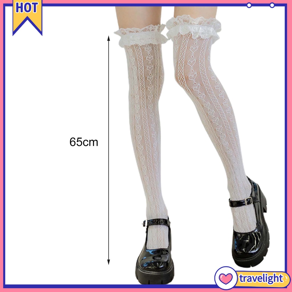 Vớ nylon cổ cao phối ren phong cách Lolita cho nữ