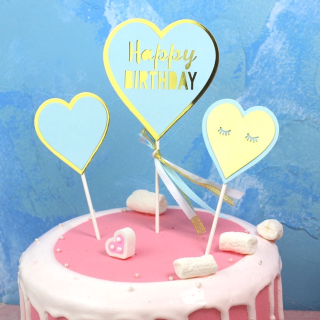 Set topper cắm bánh hình tim/sao HPBD