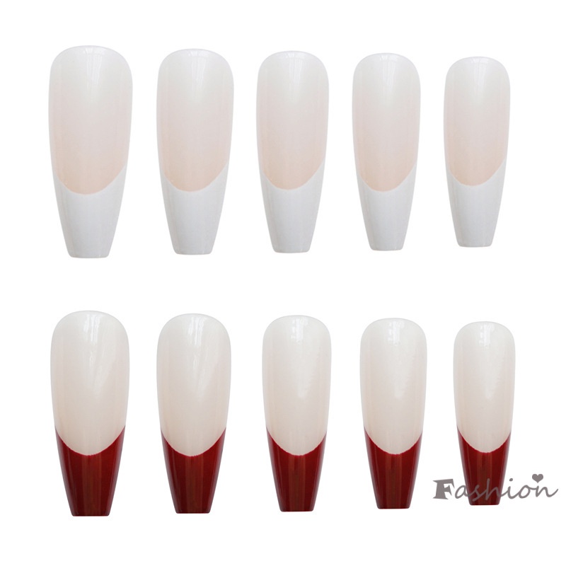 Set 24 Móng Tay Giả Loại Dài 24 Miếng Dán Màu Đỏ Trắng Có Thể Tháo Rời Thời Gian Tiết Kiệm Thời Gian