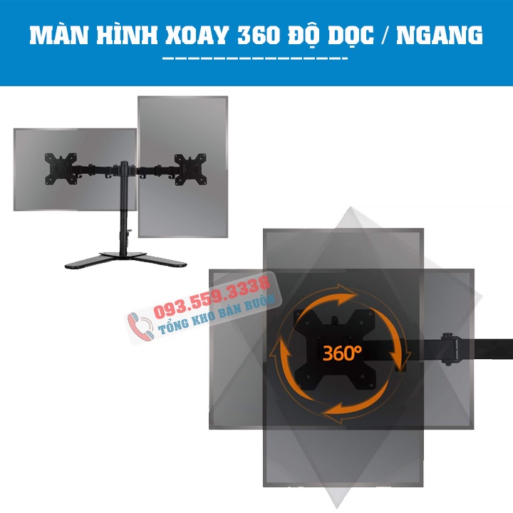 Giá Treo 2 Màn Hình M042 Cao Cấp 17 - 27 Inch / Tải Trọng 8Kg - Chân Đế Hai Màn Hình Thiết Kế Chân V Để Bàn
