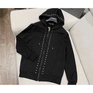 Áo Khoác Đính Đá Theo Viền Mũ Và Khóa