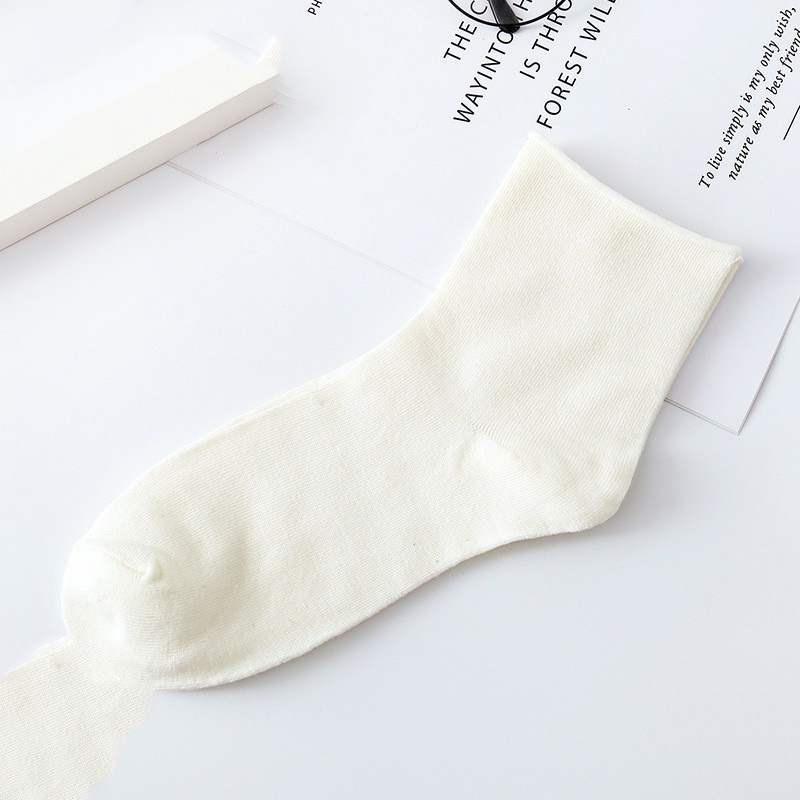 Vớ nữ Tất nhún cổ cao cotton cho bạn gái phong cách vintage hàn quốc đen trắng nhiều màu QC