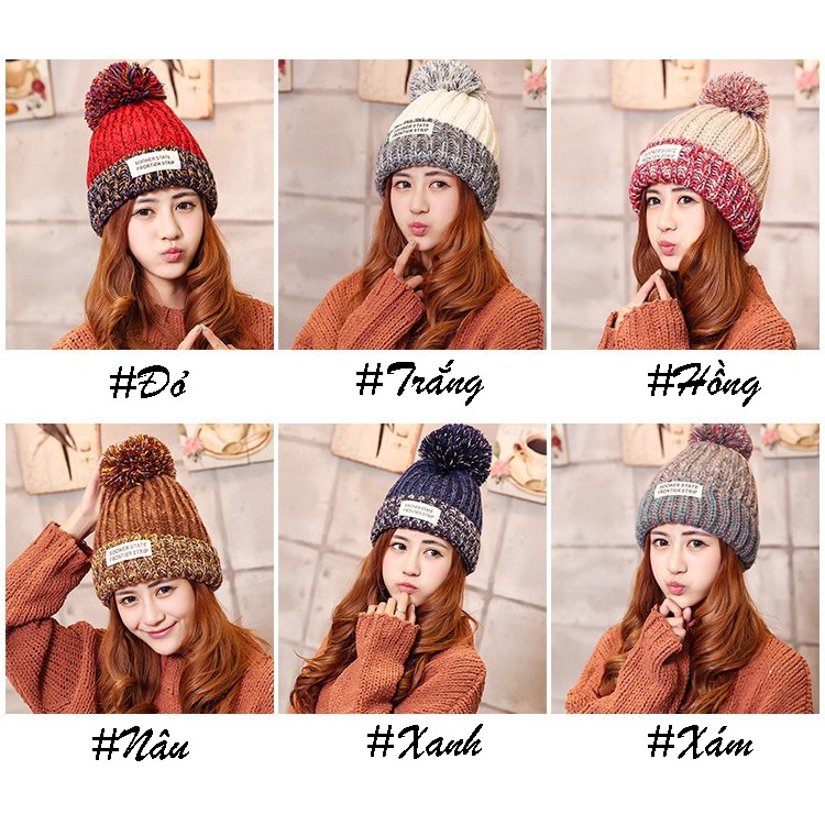 Nón Len Quả Bông Pha Màu Cực Xinh Kiểu Hàn Quốc