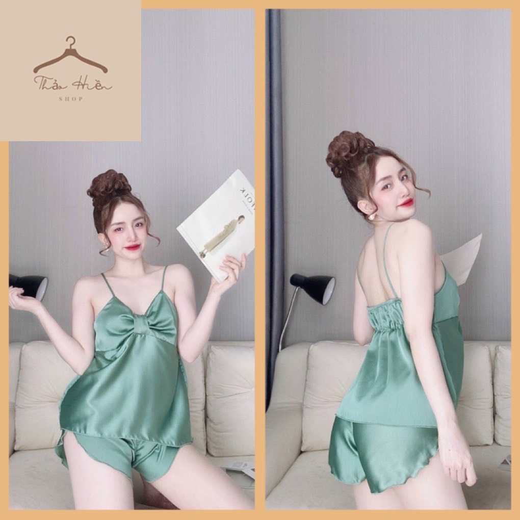 💕💕💕 Đồ ngủ mặc nhà áo 2 dây nhún nơ ngực cực dễ thương