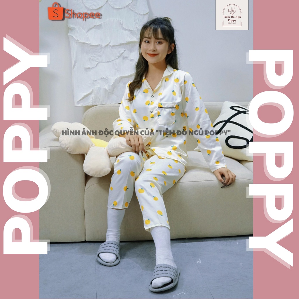 Đồ bộ pijama dài tay chất liệu kate thái Pyjama nữ hàn quốc đẹp bộ ngủ nữ dài tay cao cấp đẹp POPPY dài tay