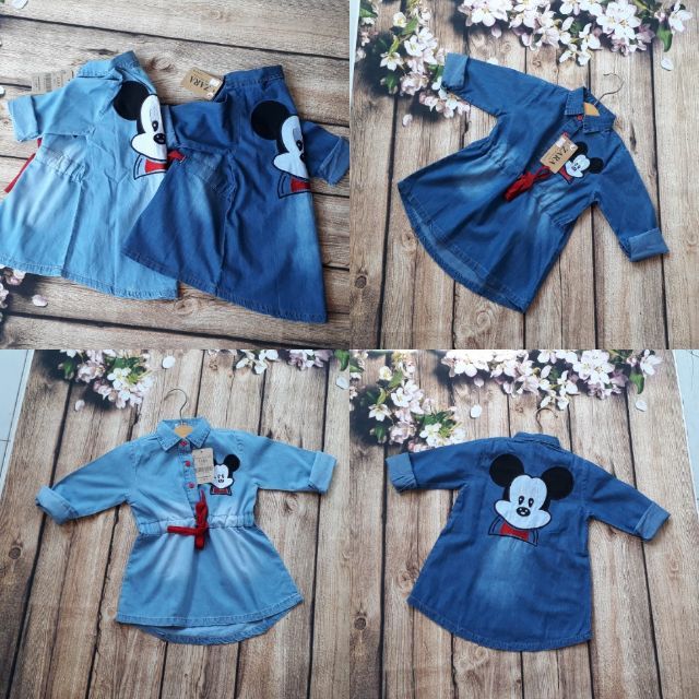 Đầm jeans sơ mi thêu mickey, mua đầm đẹp ở đâu hcm