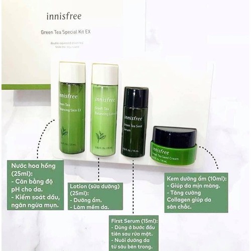 Bộ sản phẩm chăm sóc dưỡng ẩm da innisfree Hydration Skin Care Set with Green Tea