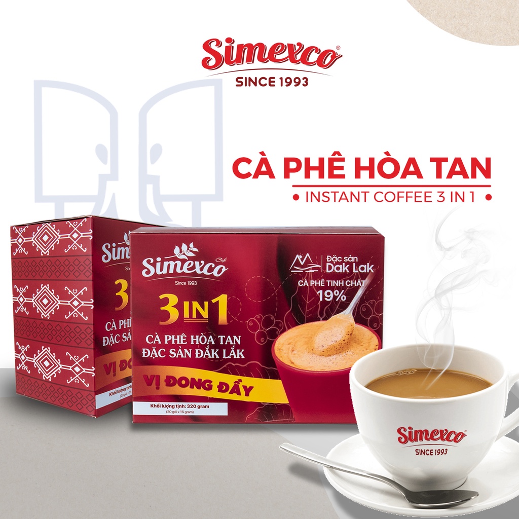 Cà phê hòa tan Simexco 3in1 Cà phê sữa (20 gói x 16gr)